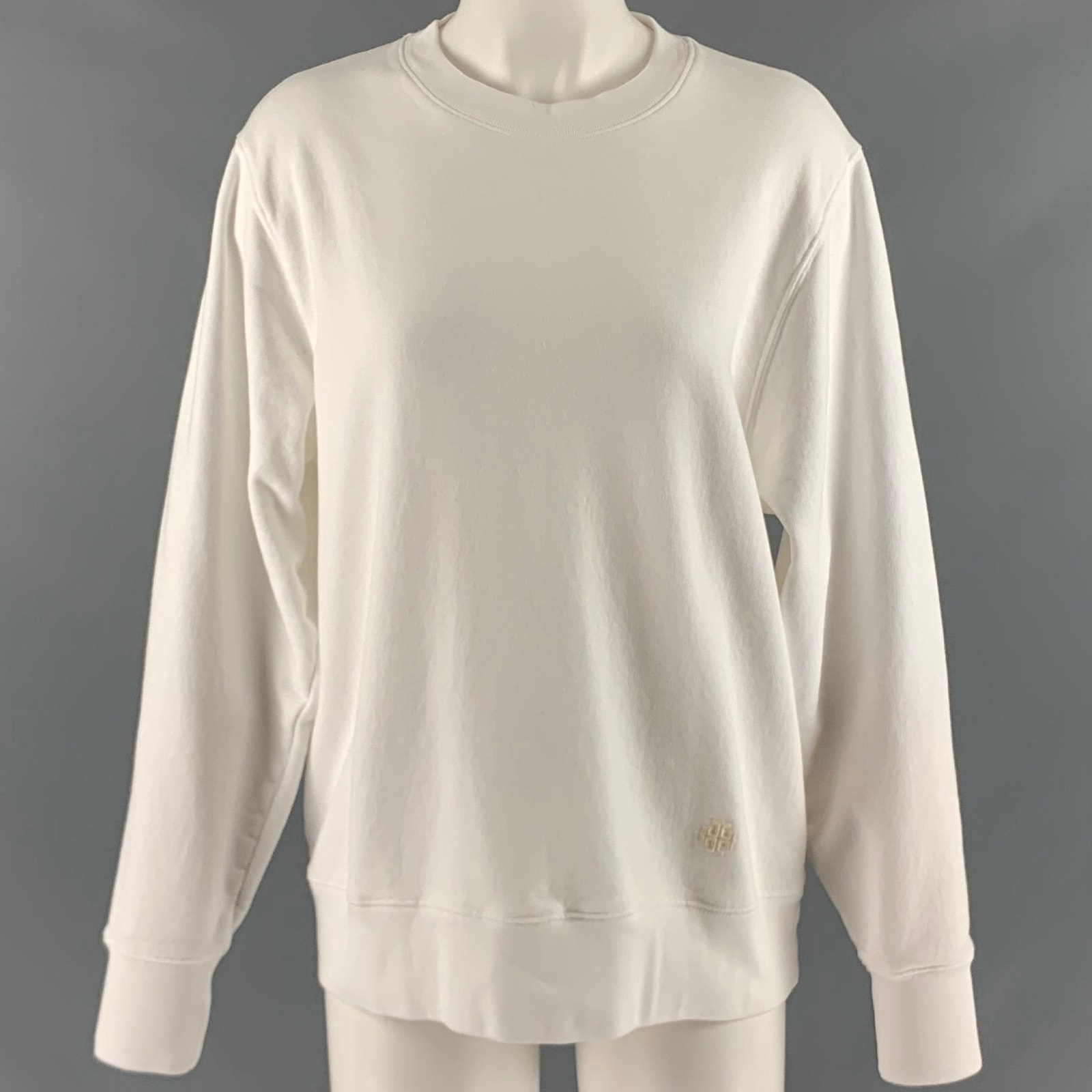 Tory Burch Size S White Cotton Crew-Neck Sweatshirt